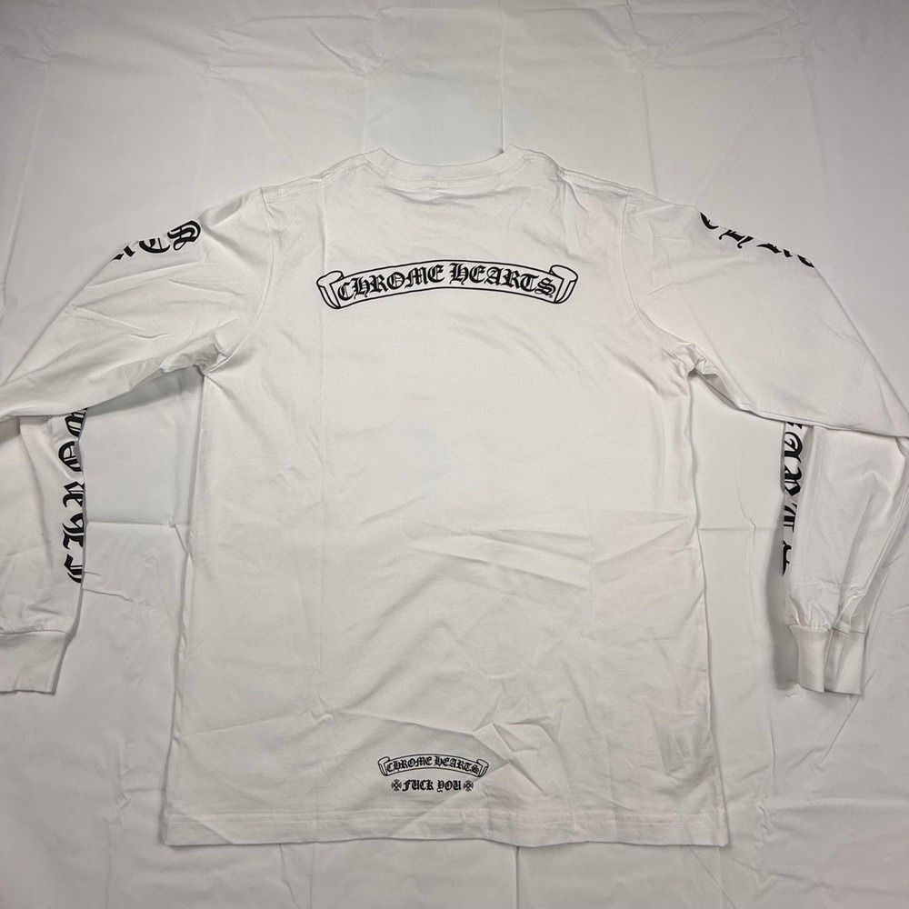Chrome Hearts White Long Sleeve Pocket T-Shirt Scroll Logo F You Mens L